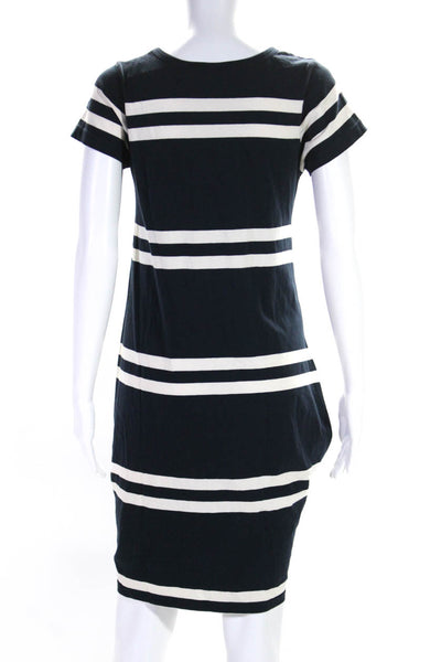 Aqua Maritime Womens Short Sleeve Striped Midi Tee Shirt Dress Navy White Medium