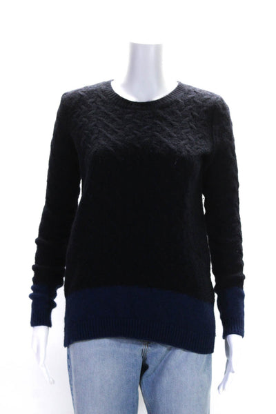 Vince Womens Colorblock Cable-Knitted Long Sleeve Pullover Sweater Navy Size 2XS