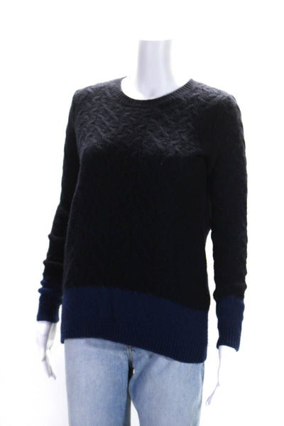 Vince Womens Colorblock Cable-Knitted Long Sleeve Pullover Sweater Navy Size 2XS