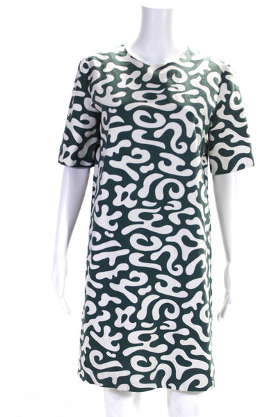Marni Womens Cotton Abstract Print Zip Short Sleeve Shift Dress Green Size EUR42