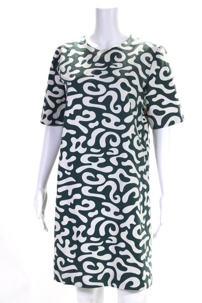 Marni Womens Cotton Abstract Print Zip Short Sleeve Shift Dress Green Size EUR42