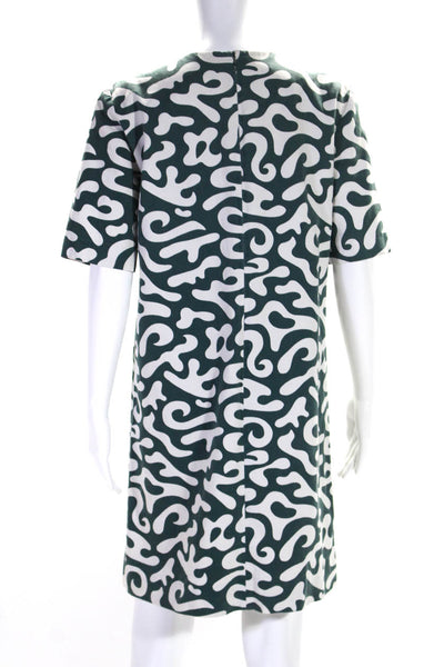 Marni Womens Cotton Abstract Print Zip Short Sleeve Shift Dress Green Size EUR42