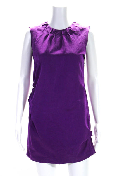 Marc Jacobs Womens Wool Pleated Round Neck Ruched Zip Mini Dress Purple Size 2