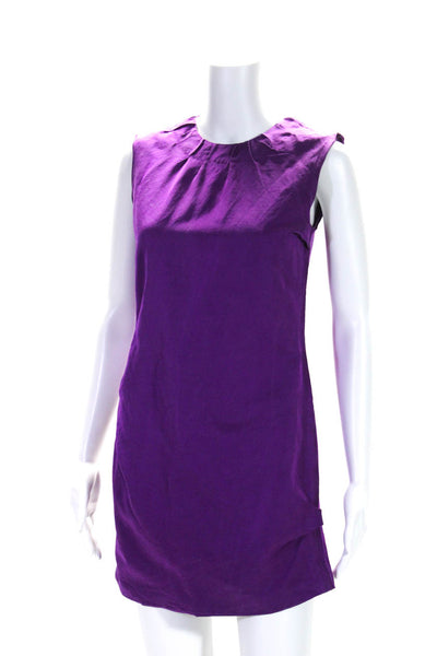 Marc Jacobs Womens Wool Pleated Round Neck Ruched Zip Mini Dress Purple Size 2