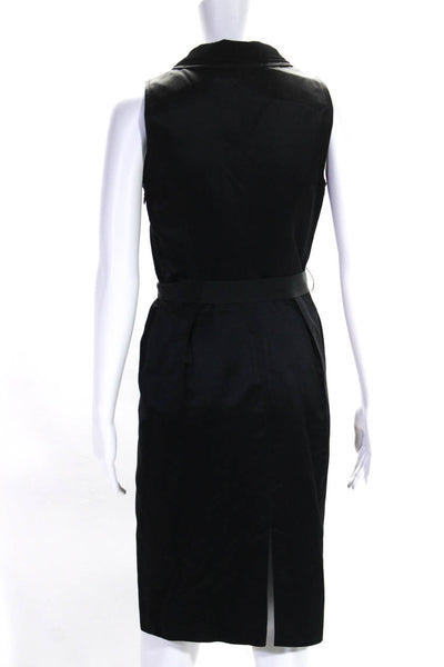 Vera Wang Lavender Label Womens Silk Striped Collared Belted Dress Black Size 4