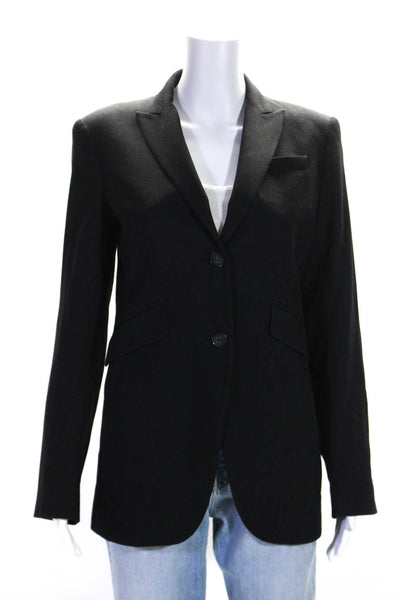 Theory Womens Two Button Pointed Lapel Woven Blazer Jacket Black Wool Size 6