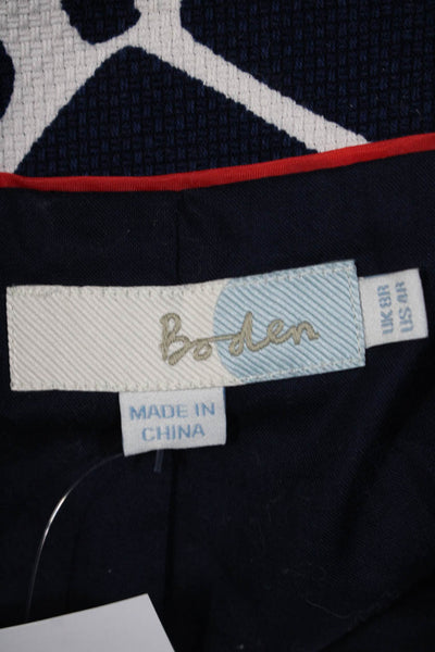 Boden Womens Two Button Notched Lapel Argyle Blazer Jacket Blue White Size 4