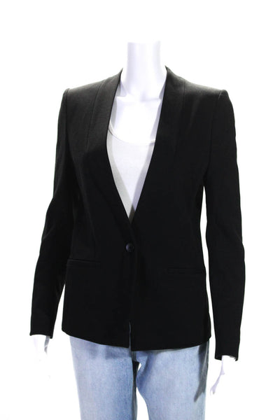 Madewell Womens Single Button Deep V Neck Woven Blazer Jacket Black Size 4