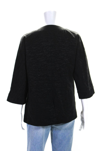 Eileen Fisher Womens 3/4 Sleeve Open Front Boxy Jacket Black Cotton Size Small