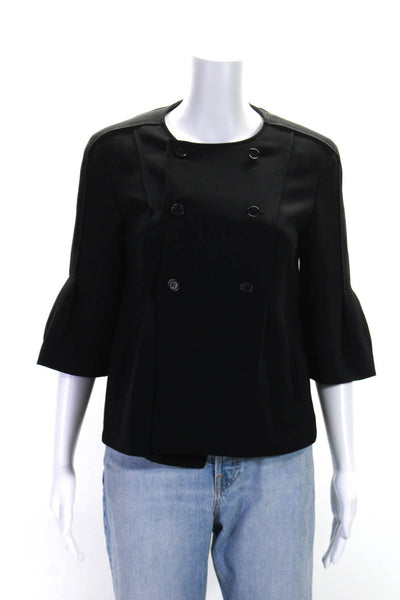 Calvin Klein Womens Double Breasted Round Neck Half Sleeve Jacket Black Size 2