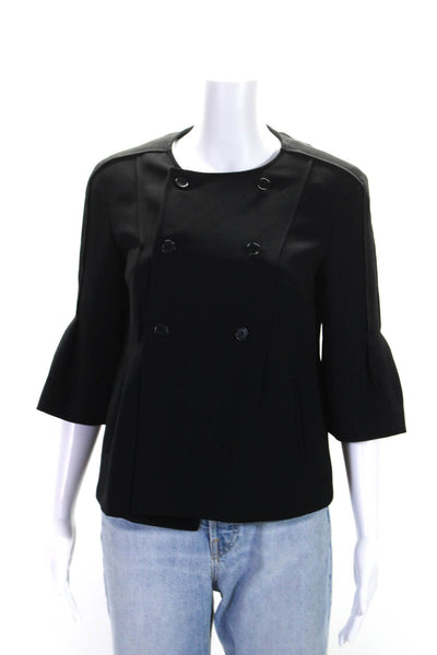 Calvin Klein Womens Double Breasted Round Neck Half Sleeve Jacket Black Size 2