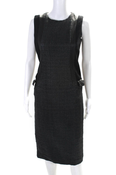 Jonathan Saunders Womens Leather Textured Sleeveless Sheath Dress Black Size 38