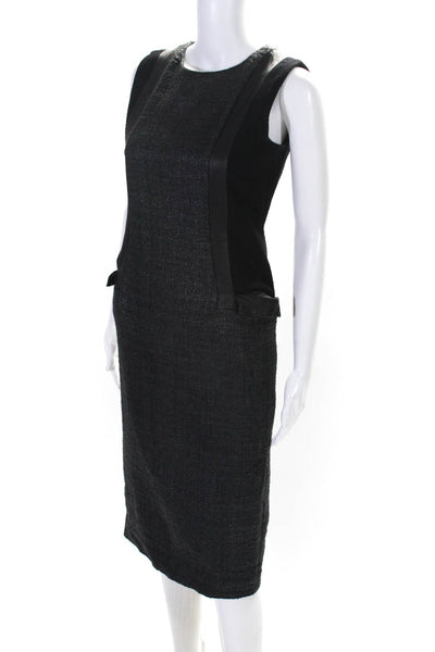 Jonathan Saunders Womens Leather Textured Sleeveless Sheath Dress Black Size 38