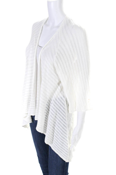 Piazza Sempione Womens White Textured Open Front Short Sleeve Kimono Top Size M