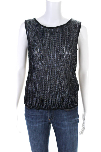 Escada Womens Dark Blue Open Knit Boat Neck Sleeveless Tank Top Size 34