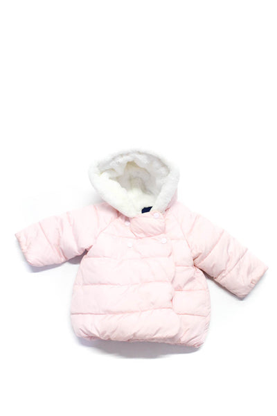 Jacadi Girls Light Pink Hooded Full Zip Long Sleeve Puffer Coat Size 18M