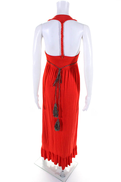 T Bags Los Angeles Womens Embroidered Striped Tassel Tied Maxi Dress Red Size S