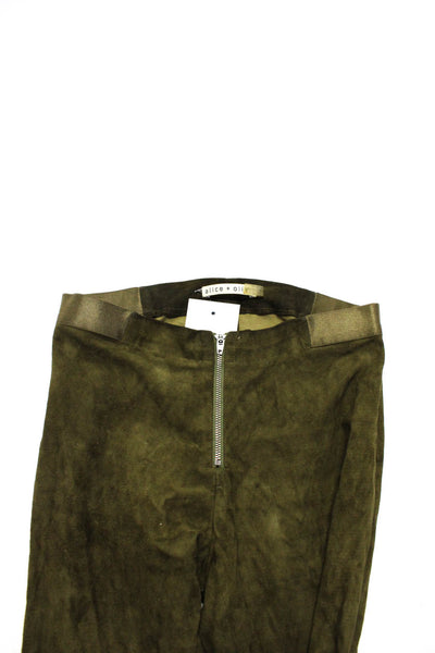 Alice + Olivia Womens Lambskin Stretch Mid-Rise Zip Up Leggings Green Size 0