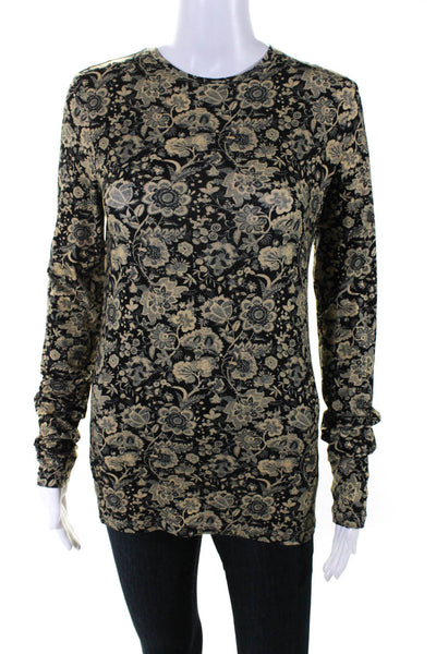 Gary Graham Womens Cotton Floral Print Round Neck Long Sleeve Top Green Size M