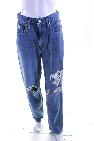 Madewell Womens Blue Light Wash Distress Ripped High Rise Straight Jeans Size 26