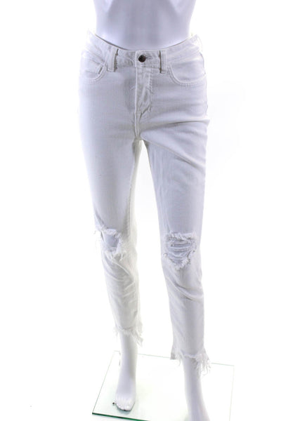 L'Agence Womens High Line Destruct High Waist Skinny Jeans White Size 26