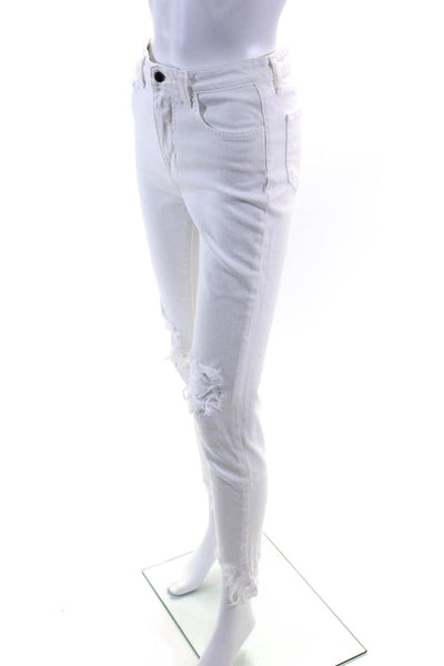 L'Agence Womens High Line Destruct High Waist Skinny Jeans White Size 26