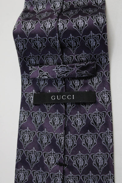 Gucci Mens Graphic Print Silk Jacquard Tie Black Purple
