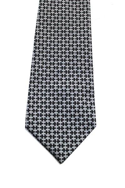 Hermes Mens Puzzle Piece Print Silk Grosgrain Tie Black Gray