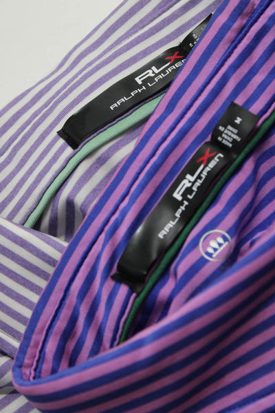 RLX Ralph Lauren Mens Short Sleeve Stripe Polo Shirt Purple Size Medium Lot 2
