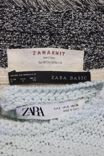 Zara Women's Round Neck Sleeveless Ruffle Pullover Sweater Blue Size S Lot 3