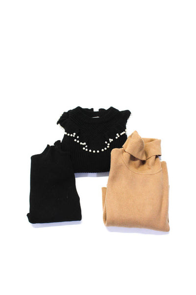Zara Women's Crewneck Pearl Trim Pullover Sweater Black Beige Size S Lot 3