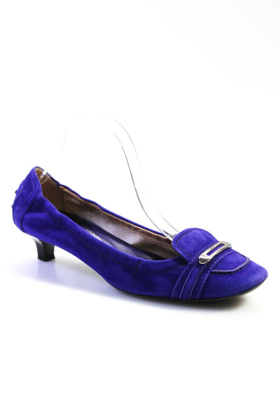Tods Women's Round Toe Slip-On Suede Leather kitten Heels Shoe Purple Size 8