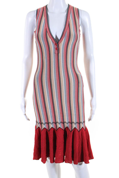 Alaia Womens Striped V Neck Body Con Sleeveless Dress Multi Colored Size Small