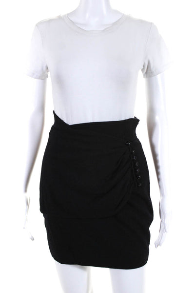 Ungaro Solo Donna Vintage Womens Ruched Mini Wrap Skirt Black Wool Size EUR 38