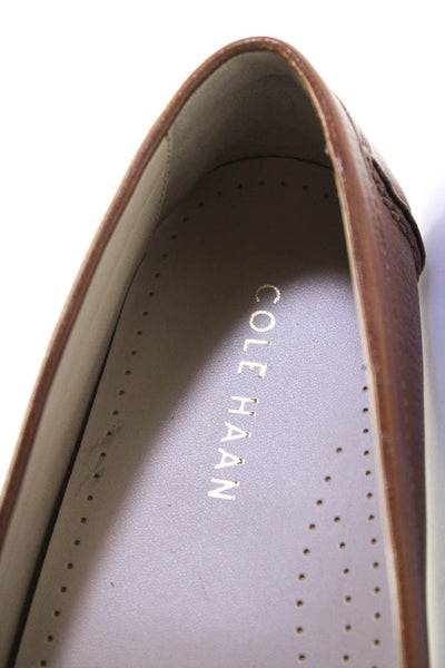 Cole Haan Womens Leather Apron Round Toe Tied Knotted Slip-On Flats Brown Size 8