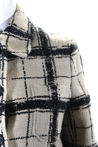 Christian Dior Womens Beige Silk Wool Plaid Collar Long Sleeve Jacket Size 2