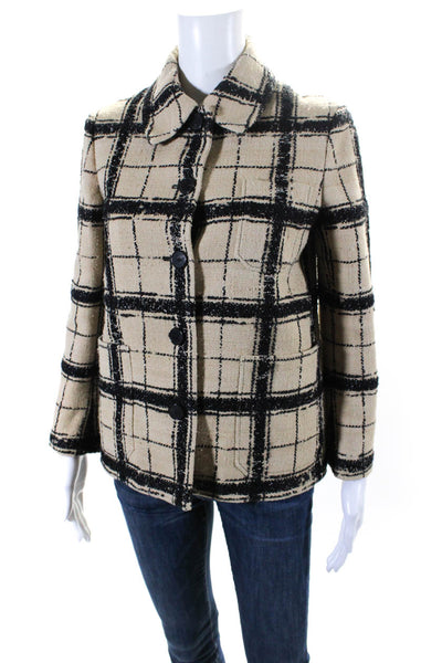 Christian Dior Womens Beige Silk Wool Plaid Collar Long Sleeve Jacket Size 2