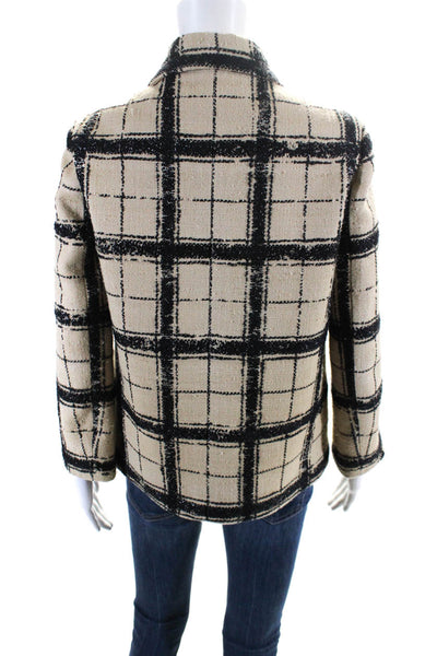 Christian Dior Womens Beige Silk Wool Plaid Collar Long Sleeve Jacket Size 2