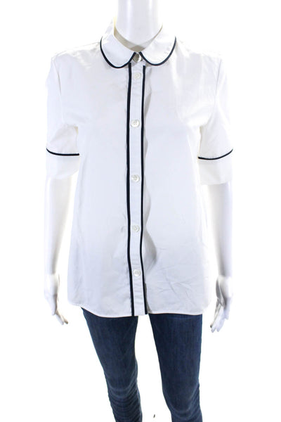 Marni Womens White Cotton Collar Short Sleeve Button Down Blouse Top Size 40