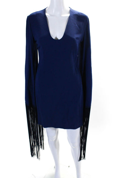 Stella McCartney Womens Long Sleeves Fringe Detail Sheath Dress Blue Size EUR 36