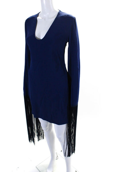 Stella McCartney Womens Long Sleeves Fringe Detail Sheath Dress Blue Size EUR 36