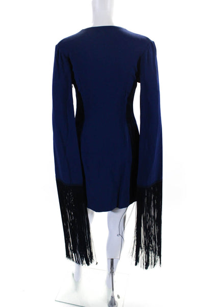 Stella McCartney Womens Long Sleeves Fringe Detail Sheath Dress Blue Size EUR 36