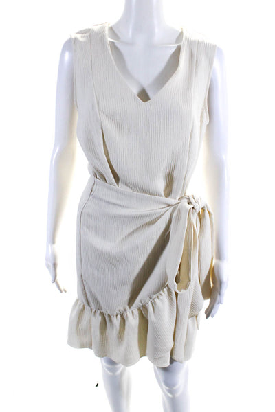 Drew Womens Sleeveless V Neck Ruffled Shift Dress White Size Medium