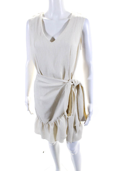 Drew Womens Sleeveless V Neck Ruffled Shift Dress White Size Medium