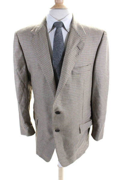 Hickey Freeman Mens Two Button Notched Lapel Houndstooth Blazer Jacket Brown 44