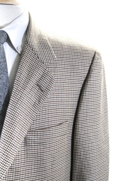 Hickey Freeman Mens Two Button Notched Lapel Houndstooth Blazer Jacket Brown 44
