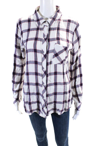 Rails Womens Long Sleeve Check Flannel Button Up Shirt White Navy Red Size Small