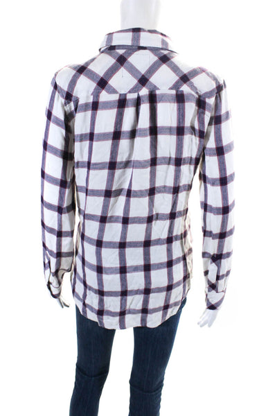 Rails Womens Long Sleeve Check Flannel Button Up Shirt White Navy Red Size Small