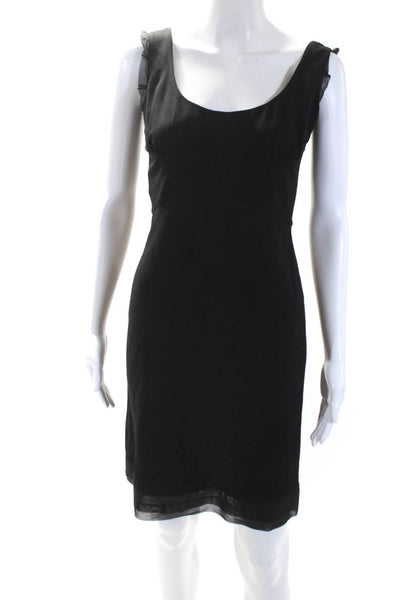 Prada Womens Chiffon Trim Scoop Neck Sleeveless Sheath Dress Black Size 4