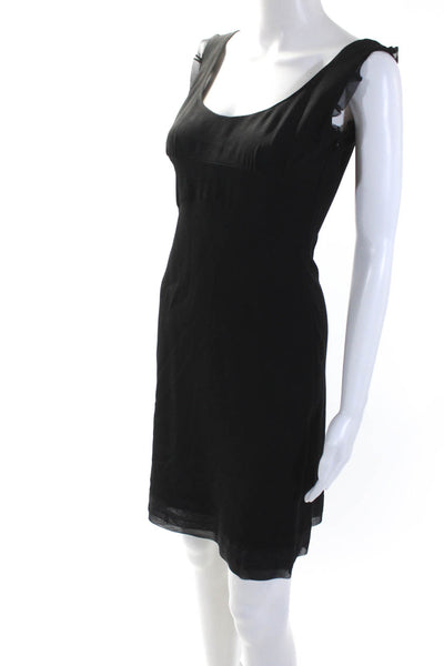 Prada Womens Chiffon Trim Scoop Neck Sleeveless Sheath Dress Black Size 4